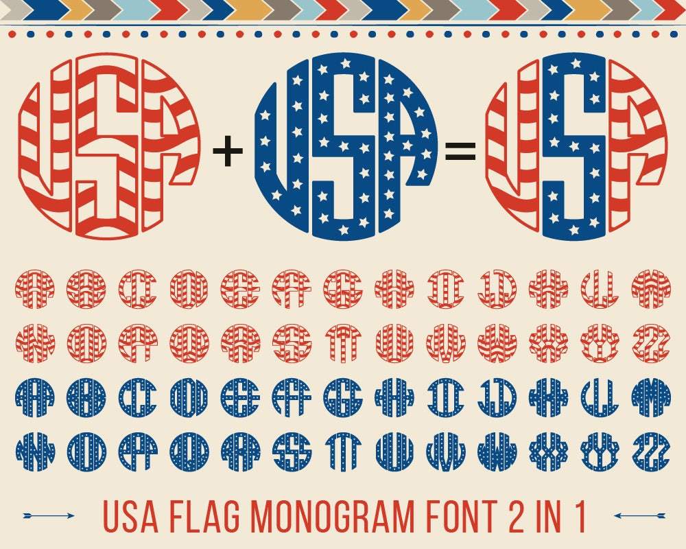 Download American Flag Monogram Svg USA Monogram Svg Patriotic Font Svg