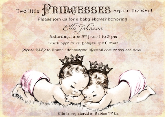 Twins Baby Shower Invitation For Twin Girls Vintage