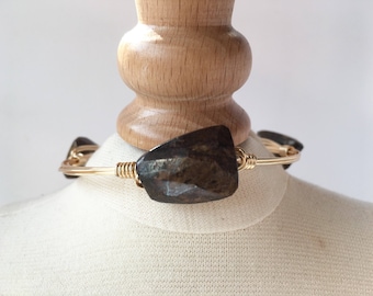Bronzite Wire Wrap Bangle, Wire Wrap Bangle, Wire Wrapped Bangle, Wire Bangle, Wire Wrap Bracelet, Wire Wrapped Bracelet