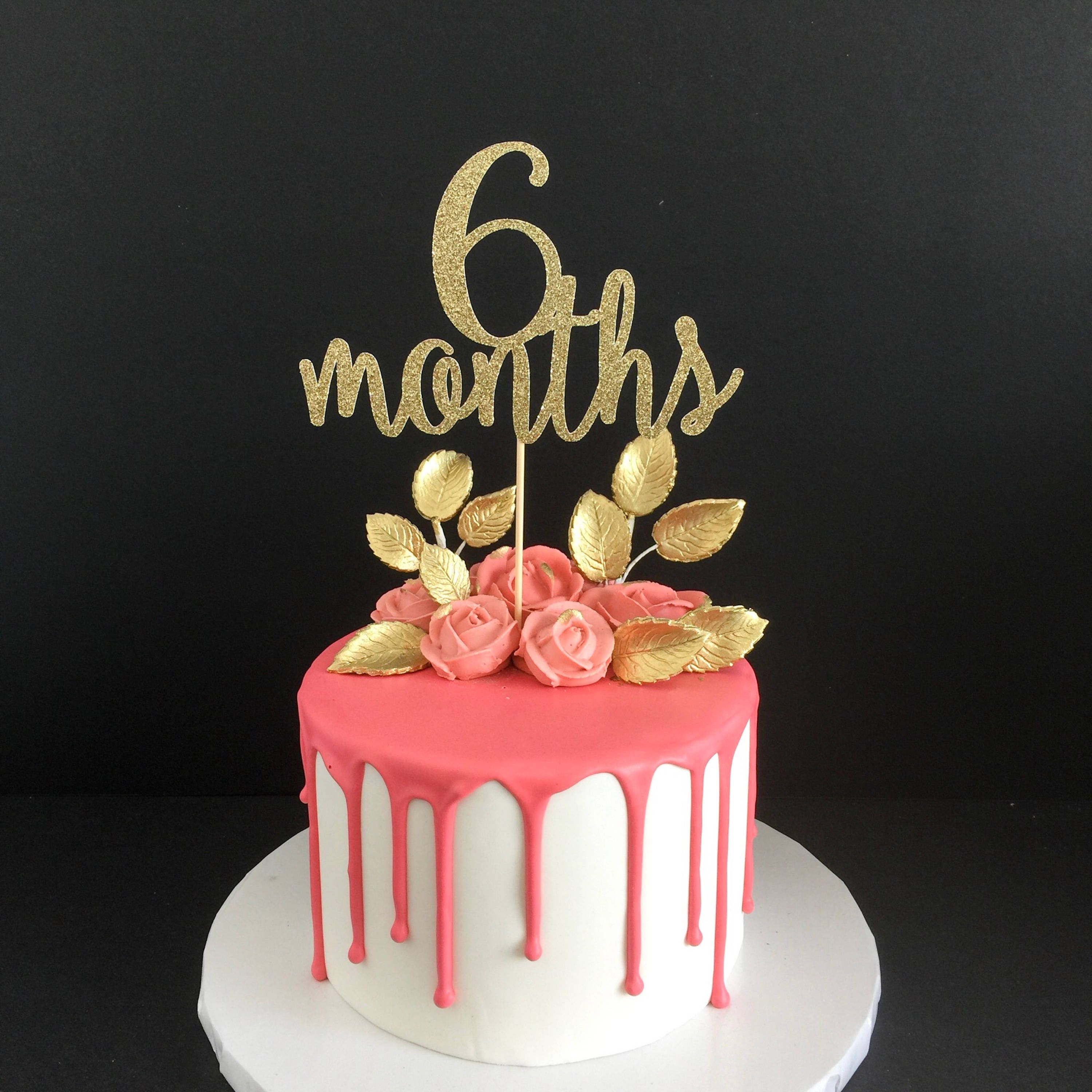 Gold Glitter 6 Months Birthday Cake Topper Half Birthday Cake