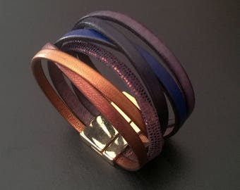 Bronze blues, multi-links, magnetic clasp Leather Bracelet