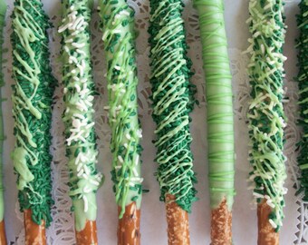 Chocolate infused with Irish Cream covered Pretzel Rods 12 rods Made to Order St. Patricks Day Pretzel Rods