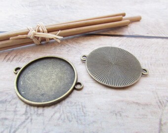 10 cabochon 25 mm - 18 mm silver metal, bronze connector - 2 mm hole