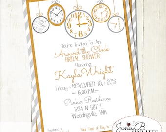 Around the Clock Bridal Shower Invitation, Bridal Shower Invite, Clock Invitation