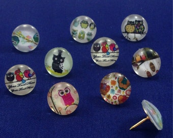 Decorative Push Pins, Owl Push Pins, Drawing Pins, Thumbtacks, Cork Board Pins, Owl Drawing Pins, Teachers Gift, Map Pins