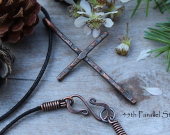 Hammered Copper Cross Necklace, Mens Cross Necklace, Christian Necklace, Religious Jewelry, Cross, Copper Jewelry, Rustic Necklace