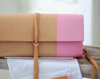 Leather clutch pink MINI INDIAN SUMMER