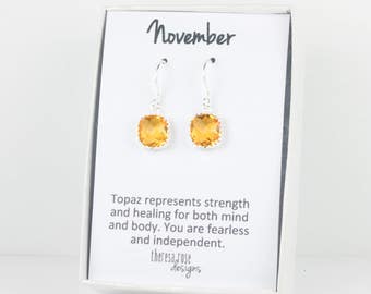 November Birthstone Topaz Silver Earrings, Topaz Silver Square Earrings, Silver Earrings, November Birthstone Earrings, Bridesmaid Earrings
