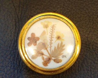 Vintage pill box, Handmade Floral inlay.