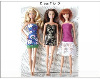 Barbie / Fashionistas Doll Clothes - Lot of 3 OOAK Dresses - DRESS TRIO D - Handmade Fashions by dolls4emma