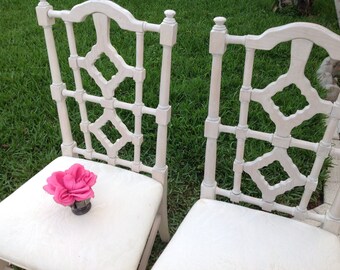 PAGODA FRETWORK CHAIRS / Pair of Asian Pagoda Chairs / Fretwork Chairs 2 pairs Available /2 Pagoda chairs Hollywood Regency Retro Daisy Girl