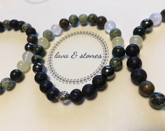 Set of 3 Lava Bead and Gemstone Aromatherapy Diffuser Bracelets