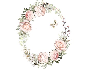 Watercolour Flower Wreath Clip Art Digital Download PNG High Resolution Q594