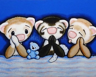 Praying Ferrets - Ferret Art Print - by Shelly Mundel