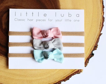 infant headband set, newborn headband set, knotted headbands, baby knot headband, bow headband set, baby bow. Baby Pink.Light Grey.Baby Blue