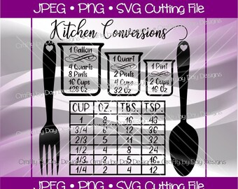 Kitchen Conversion Chart - Instant Download - svg/jpg/png