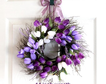 Small Purple Tulip Spring Wreath for front door, Easter wreath, Easter Decoration, Spring Wreath, Wedding Wreath, wreathe, Mother's Day