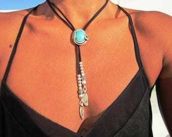 lariat choker, turquoise jewelry, turquoise necklace, beaded lariat, Y Necklace, Y necklace silver, lariat necklace, silver Lariat Necklace