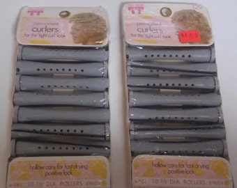 On Sale Vintage and NEW, Faberge Tip-Top Permanent Curlers, 2 Packages, Each w/ten 3/8" Diameter Rollers, "Tight Curl" Rods, Hollow Core, Cu