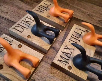 Personalised single oak dog lead hook
