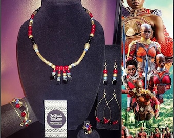 Inspired by Black Panther's "Dora Milaje" - Necklace Ring Earrings