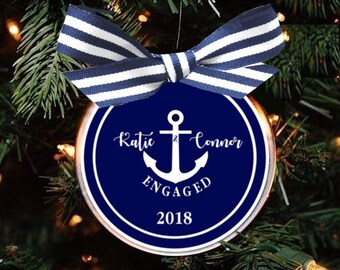 Engagement Ornament, Wedding Ornament, Wedding Shower Gift, Nautical Wedding, Coastal Wedding, Engagement Gift, Coastal, Anchor, Navy