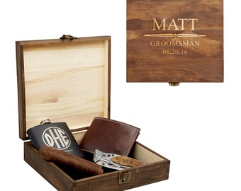 Groomsmen Gift Box, Personalized Cigar Box, Wooden Cigar Box, Groomsmen Gift Set, Wood Gift Box