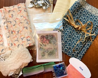 Crazy Quilt Fabric/Embellishment pack in Blue