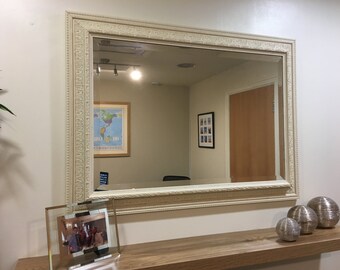 EXCLUSIVE Ornate Distressed Ivory/Cream Beveled Wall Mirror 92 x 67 CM