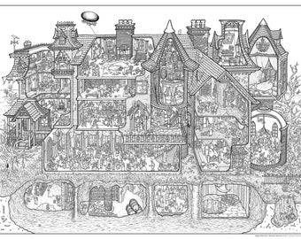 Edgar Allan Poe's Macabre Mansion Coloring Poster (18" x 24")