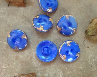 6 Old Blue Moonglow collectors/glass buttons-hangemahltes patterns (019)