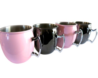 16 oz Stainless Steel Moscow Mule Mugs Set of 4 (2 Pink and 2 Black)