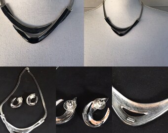 Vintage Trifari Statement Necklace and Earrings Set Silvertone
