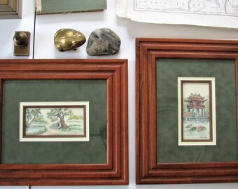 Framed miniature paintings on silk from Vietnam