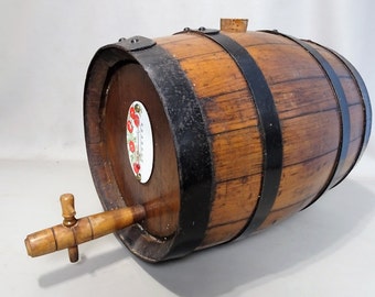 French Vintage Oak wine barrel with wooden crane and thermostat wine making house bar decoration gift for men gift for her woman