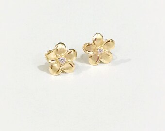 14k plumerias stud earrings