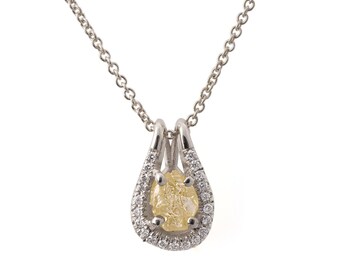 Raw Diamond Pendant, 18K White Gold and Rough Diamond Pendant, Unique Pendant, rough diamond necklace, raw diamond necklace