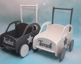 Personalized Walker ECO friendly Handmade Wooden Plush Toys Buggy Stroller, Pram, Mover,Walker. With Child's NAME. Customized colors.
