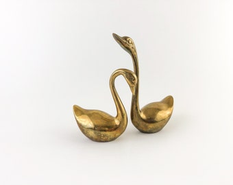 Vintage Pair of Brass Swans, Brass Figurines, Brass Statues, Gold Home Decor