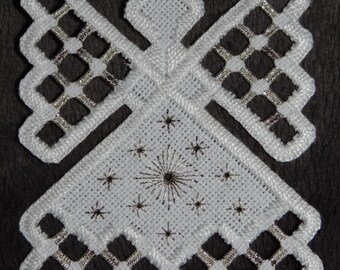 Hardanger Angel Ornament - Silver