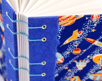 Space Journal - Coptic Journal - Outer Space Gift - Unlined Journal - Japanese Chiyogami Paper - 160 Pages - handmade by Ruth Bleakley