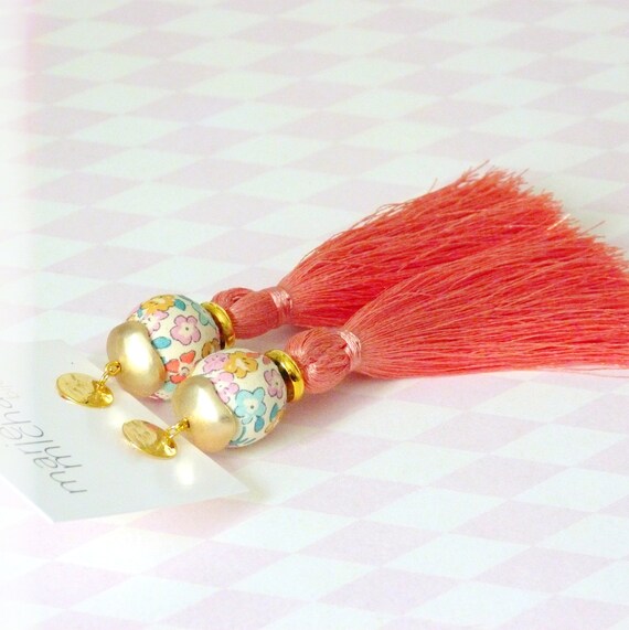 Tassel earrings, Long earrings, Silk tassel earrings, Luxurious earrings, Statement earrings, Boho chic earrings, Summer earrings, Spring