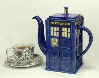 TARDIS Teapot: Made-To-Order Handmade Blue Police Box Teapot