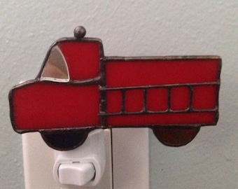 Stained Glass Fire Truck Night Light