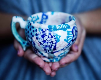 Unusual mug Pottery mug Coffee Mug Pink and Turquoise Tea cup Gift for her coffee cup Sisters gift Ceramic cup handmade Every day mug