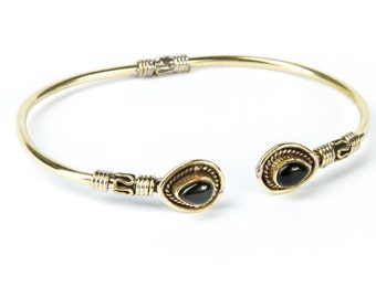 Boho Tribal Bangle Black Onyx Gemstone Bracelet Adjustable Gift Boxed + Giftbag + Free UK Delivery