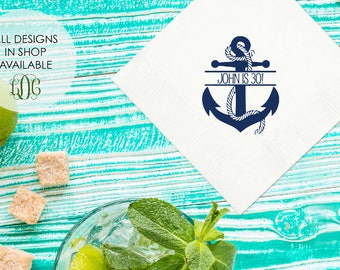 Nautical Anchor Birthday Party Napkins, Birthday party napkins, birthday party decor, custom boat napkins, gold foil napkins