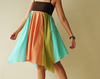 Umbrella...Green-Orange Tone Cotton dress
