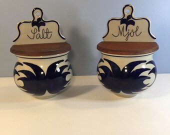 Rorstrand Swedish Wall Hanging Flour Salt Cellar Box Canister