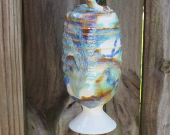 Stoneware Pottery Hummingbird Feeder in Tri-color glaze Wheel thrown handmade